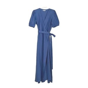 Reformation Weiss Blue 100% Linen Maxi Wrap Dress Size XL